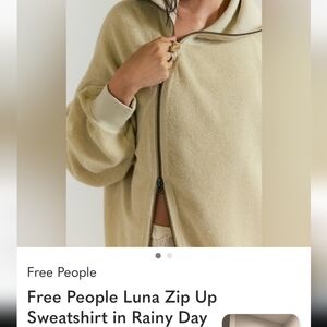 Free People Luna Zip Up Sweatshirt , Size Small